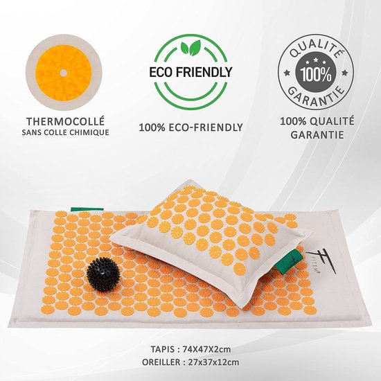 Acupressuurmat met kussen - 100% natuurlijke kokosvulling - massage - verlicht rug- en nekpijn - ischias - spierontspanning - ontspanning en vermindert slapeloosheid
