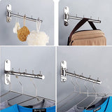 Roestvrij Staal Met Zwenkarm Wandkleerhanger Rail Wandkapstok Badjashaken, Handdoekhaken, Garderobehaak Modern En Ruimtebespare Kapstok Voor Was, Slaapkamer, Badkamer, Balkon