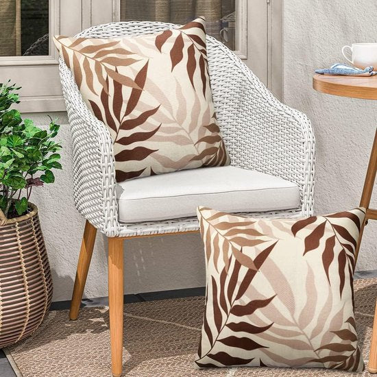 Bruine kussensloop, voor buiten, waterdicht, bankkussen, waterdicht, sierkussen, kussenslopen, bruin-grijze bladeren, decoratief kussen van vlas, voor tuin, bank, woonkamer, set van 2, 50 x 50 cm, kussensloop