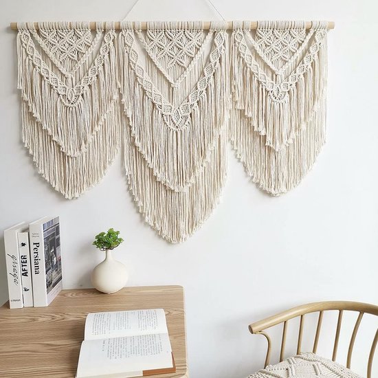 Macramé wandbehang kunst geweven tapijt boho decoratie chic home decor appartement slaapzaal kamerdecoratie, balkon decoratie, wanddecoratie boho (H)