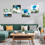 4-delige canvasafbeeldingen met blauwe bloemenmotief, kunstdruk, moderne muurfoto voor badkamer, woonkamer, wanddecoratie - 30 x 30 cm