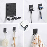 8-delige roestvrijstalen badkameraccessoireset, handdoekenrek, toiletrolhouder, handdoekring, kapstok, 2 zelfklevende haken, 2 scheermeshouders (zwart)