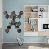 Wandstickers, acryl spiegelstickers set, 12 stuks 10cm 3D zeshoekige spiegel muurstickers voor woonkamer slaapkamer decoratie (zwart)