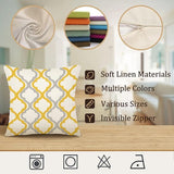 Kussensloop 50 x 50 cm, set van 4 decoratieve kussens, linnen kussenslopen, geometrisch patroon, kussenhoezen voor bank, slaapkamer, buiten, kussen, 50 x 50 cm, geel.