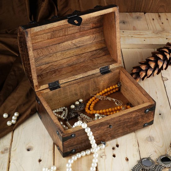 Handgemaakte piraten-schatkist voor het opbergen en decoratieve doos, veelzijdig te gebruiken als sieradenhouder, sieradenhouder of horlogedoos, ideaal als cadeau