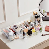 11 stuks lade-organizer van helder kunststof, bureau-ladeverdeler, tablets, commode, opbergdozen, scheidingsdoos voor make-up, sieraden en gadgets, slaapkamer, badkamer, kantoor