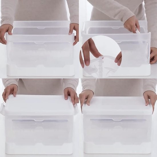 Set van 2 stapelbare plastic opbergdozen met deksel, 15 liter Vouwmand Organizer containers met clips voor woonkamer, badkamer, keuken, werkplaats-helder en Wit