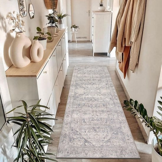 Vintage runnertapijten met rubberen rug, 65 x 180 cm, distressed gangtapijten, niet-morsend, Perzische vloer, tapijt, loper voor keuken, hal, badkamer, slaapkamer