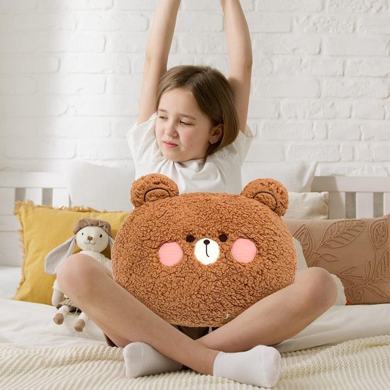Schattig pluche kussen, sofakussen, knuffeldieren, zachte bankdecoratie, geschenken voor verjaardag, Kerstmis, 35 x 27 cm (beer)