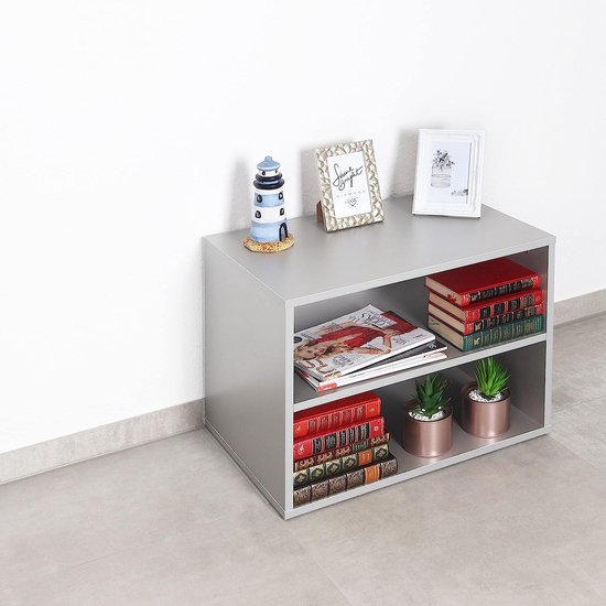boekenkast, 2 vakken, 60 x 45 x 40 cm, smal rek, spaanplaat van hout, modern, grijs, staand rek, kantoorboekenkast, rekken en planken, printerstandaard, printerrek, archiefkast