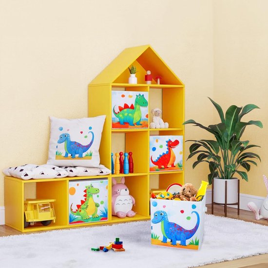 Opbergdoos voor kinderen, groot, 4 stuks, opvouwbare Oxford-speelgoedkist met handvat voor jongens en meisjes, lichte speelgoedorganisatoren en opslag in de kinderkamer, 32 x 32 x 32 cm (dinosaurus)