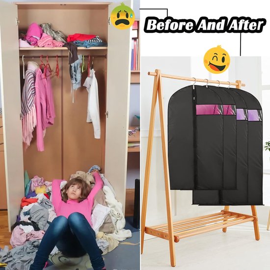 Kledingtas Pak 5 x Rits Kledingtassen Zwart 60 x 100 cm Ademend Waterdichte stof voor pakken Jurken Jassen Jacks Overhemden Avondjurken Paktas Opbergruimte Premium kledinghoes