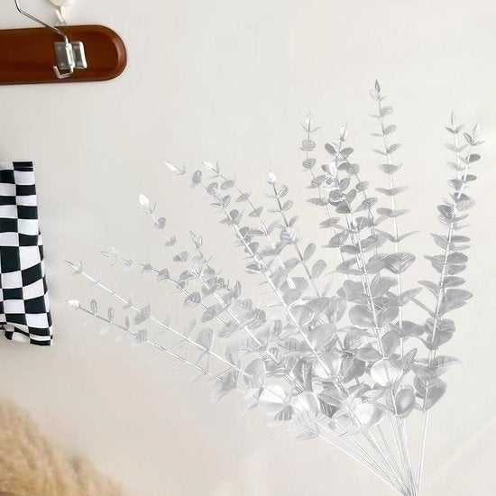 45 stuks kunstmatige eucalyptus takken, bladeren, eucalyptusbladeren, decoratie, eucalyptus, kunstplanten voor bloemstukken, huis, bruiloft, feest, tafel, centerpiece, decoratie, zilver