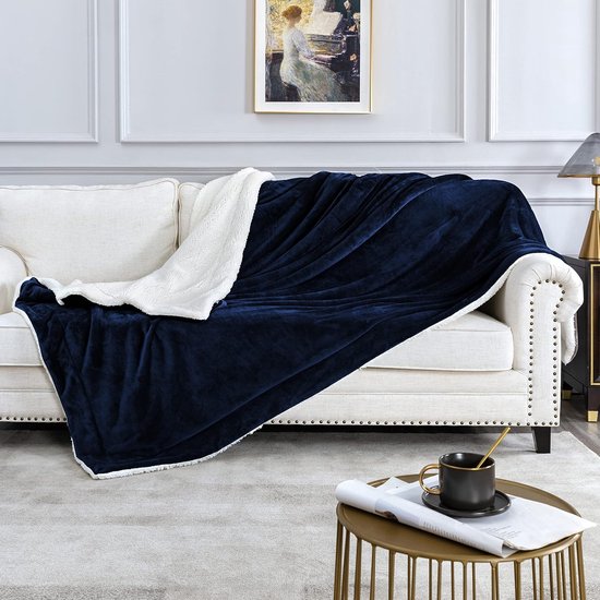 Deken Bank Knuffeldeken 160 x 210 cm - Warme Sherpa Sofa Gooi Deken - Dikke Bankdeken Bankdeken - Pluizige Deken voor Bank - Blauw