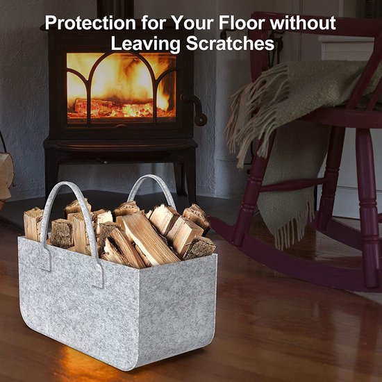 Zak brandhout vilt grijs met handvatten, 52 x 26 x 26 cm vilten tas, boodschappentassen, vilten tas, houten mand voor brandhout, speelgoed en kranten, vilten tas Shopper 35 L inhoud brandhout