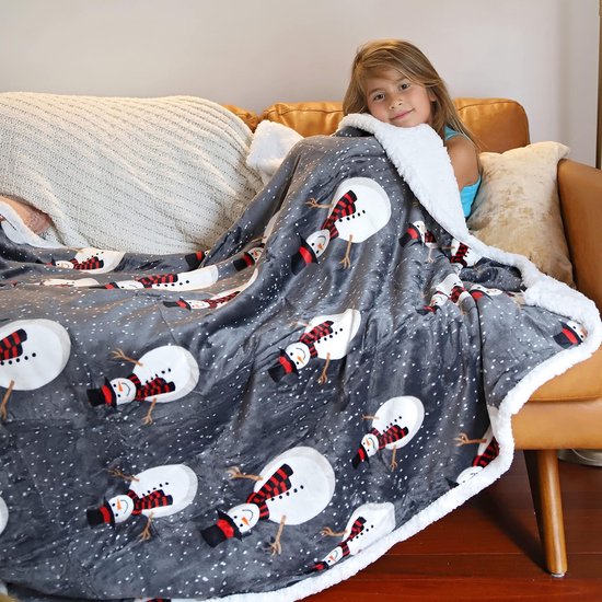 Sherpa Deken met kerstworp, superzachte pluizige Sherpa Throw tv-deken, decoratieve deken voor bed, bank, vakantie, decoratie, 130 x 150 cm, sneeuwpoppatroon