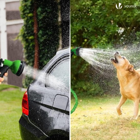 Flexibele tuinslang, 15 m, flexibele waterslang, rekbaar met 10 sproeifuncties, sneladapters en wandhouder, groen