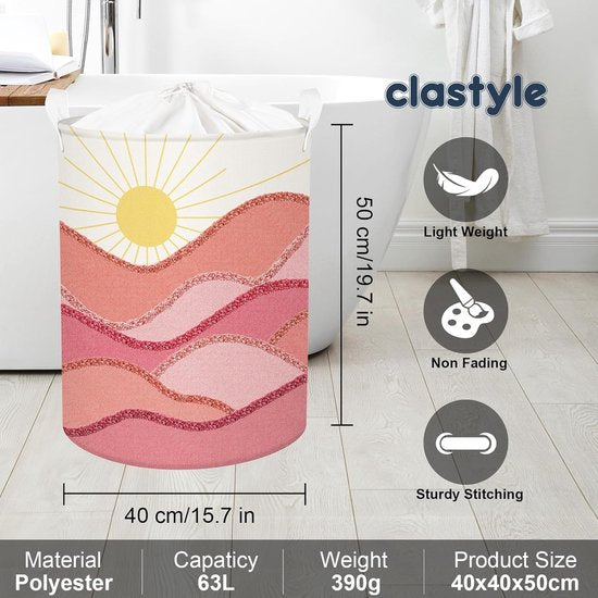 63 l Boheemse zonsopgang roze wasmand voor vrouwen meisjes grote kleding speelgoed opslag met deksel voor slaapkamer, 40 x 50 cm