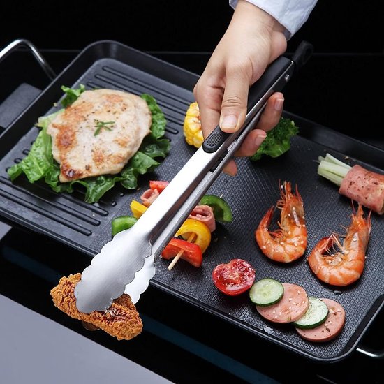 Grilltang, roestvrij stalen grilltang, premium grilltang om te koken, metalen tang voor massief vlees, vergrendelende keukentang, stijlvolle robuuste kooktang