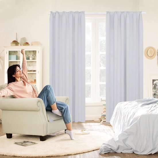 Gordijn ondoorzichtige gordijnen geluidsbescherming met plooiband thermo, 260 x 140 cm (hoogte x breedte), zilvergrijs, set van 2