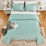 Sprei, beddensprei, 220 x 240 cm, mintgroen, microvezel sprei, quilt sprei, lichte deken, quilt ultrasoon genaaid, met 2 kussenslopen, diamantpatroon.
