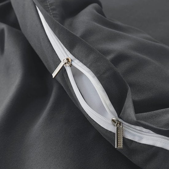 Beddengoed 135 x 200 cm, 4-delig, antraciet - dekbedovertrekken 135 x 200 cm, set van 2 met kussenslopen 80 x 80 cm, beddengoedsets 135 x 200 cm, van microvezel met ritssluiting, zacht, grijs