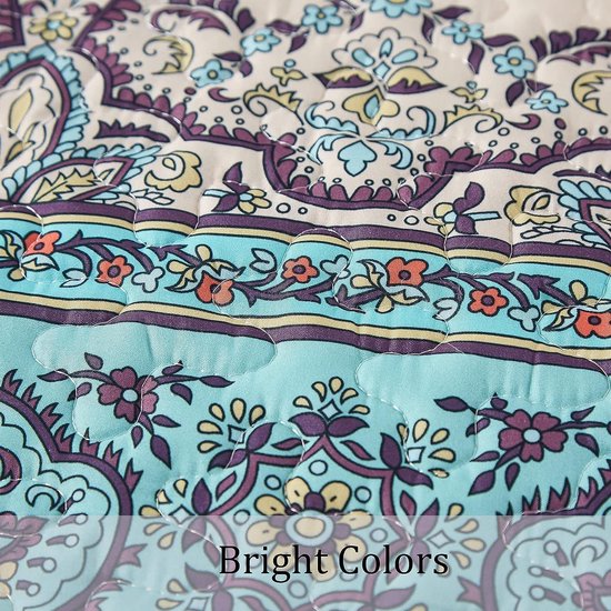 Sprei van 200 x 220 cm, bedsprei, bohodeken, dekbed, 3-delig, tweepersoonsbed, doorgestikt, microvezel, woondeken met 2 kussenslopen van 50 x 75 cm, voor slaapkamer, blauw