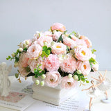 Kunstbloemen, 2 stuks kunstpioenrozen, roze namaakpioenroos, ter decoratie, zijden pioenrozen, bloemstukken, middenstuk, tafel voor thuis, feest, bruiloftsdecoratie