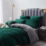 Winterbeddengoed, 135 x 200 cm, groen-grijs, warm pluche beddengoedset, 2-delig, 1 dekbedovertrek van 135 x 200 cm, met ritssluiting en kussensloop van 80 x 80 cm