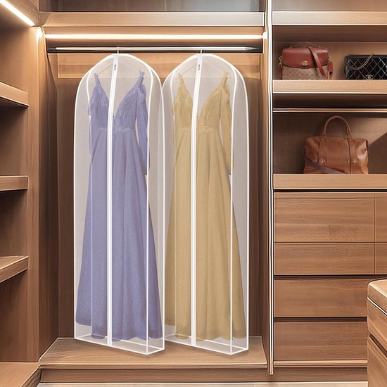 Pak van 3 72" kledinghoezen lang 182 x 60 x 17 cm, transparante organza reistas kledingzakken met ritssluiting, ademende kledinghoes voor heren voor lange jurken, jassen, jassen, pakken