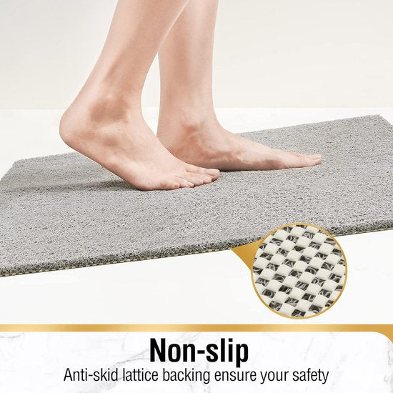 Douchemat, antislip, 60 x 60 cm, badmat, antislip met afvoer, zachte pvc-luffa, antislipmat, voor de badkuip, sneldrogend, grijs