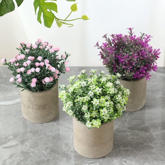 Kunstplanten in pot, 3 stuks, mini-kunstplant, tafeldecoratie, moderne decoratie, kunstbloemen voor woonkamer, thuis, slaapkamer, bureau, decoratie