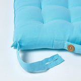 Set van 4 stoelkussens 40 x 40 cm, blauw / lichtblauw, zitkussen met banden en knoopsluiting, effen kussens voor stoelen met overtrek van 100% katoen en zachte polyester vulling