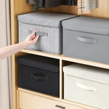 Pack of 4 Storage Boxes with Lid, Foldable Storage Box with Handle, Fabric Storage Baskets, Wardrobe Organiser, Folding Box for Clothes, Books, Light Grey