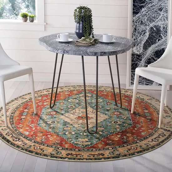 Boho Tribal Rond Groot Tapijt 120 cm, Boheems Zacht Antislip Wasbaar Laagpolig Woonkamertapijten, voor Entree Binnen Slaapkamer Kinderkamer Wasruimte