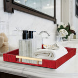 Dienblad van PU-leer, modern, elegant, rechthoekig, decoratief dienblad met metalen handvat, grote capaciteit, lederen serveerplaat voor eten, dranken, sieraden, sleutels, woonkamer, keuken, ijdelheid (karmijnrood)