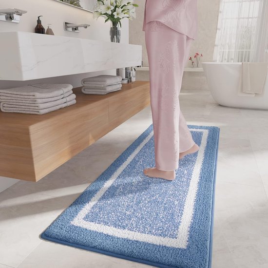 badmat, 60 x 150 cm, badkamertapijt, antislip, zachte badmat, machinewasbaar, microvezel, absorberend tapijt voor badkamer (blauw)