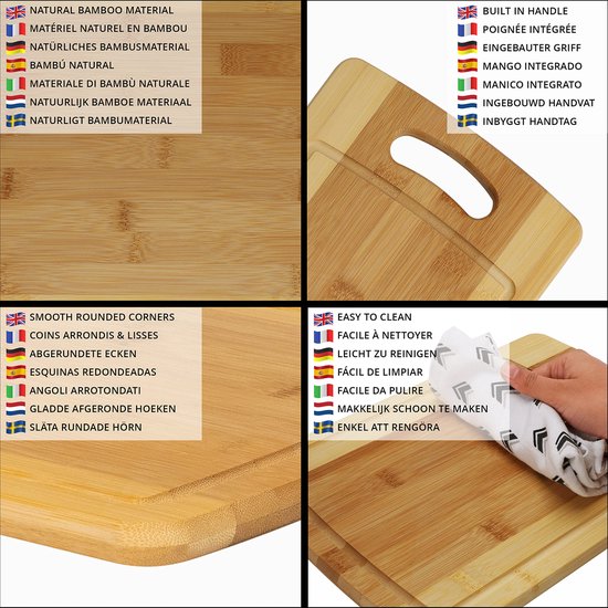 Belle Vous 3 Pak Bamboe Houten Snijplanken - 3 Verschillende Maten - Houten Snijborden voor Koken & Serveer Trays - Keuken Snijplank Set voor Groentes, Vlees, Kaas & Meer