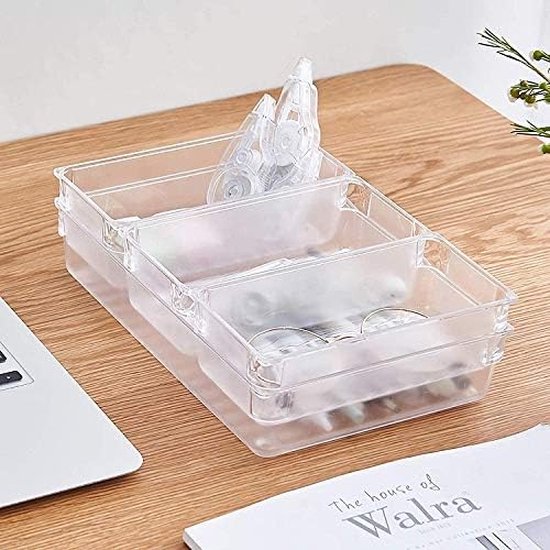 16 stuks opbergsysteem voor laden, 5 maten, gescheiden lade-organizer, opbergsysteem, antislip, transparante make-up-organizer, lade voor make-uptafel, keuken, badkamer (transparant)