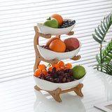 Fruitmand met 3 niveaus, natuurlijke bamboestandaard, keuken, organizer voor groenten en fruit, standaard, serveerbord voor fruit, cake, snoep (PP-kunststof)