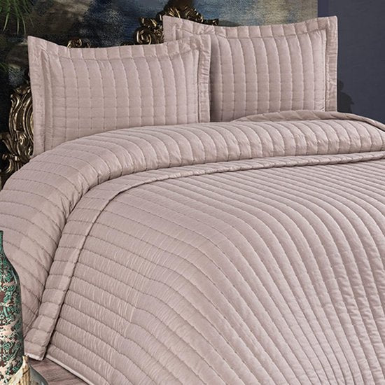 Katoenen spreienset, tweepersoonsbed 250 x 260 cm, kussensloop 55 x 75 cm x 2, slaapbankdeken gewatteerd, deken het hele jaar door (cappucino)