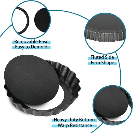 7 stuks taartvormen met hefbodem, anti-aanbaklaag, quichevorm, klein, 10 cm x 6 en 28 cm / 11 inch X1 ronde pie vorm, tartelette vormpjes van koolstofstaal (10 cm × 6 + 28 cm × 1)