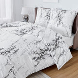 Beddengoed 135 x 200 cm, 4-delig dekbedovertrek - beddengoedset 135 x 200 cm microvezel met 2 kussenslopen 80 x 80 cm, Öko-Tex beddengoedset marmer wit patroon met ritssluiting