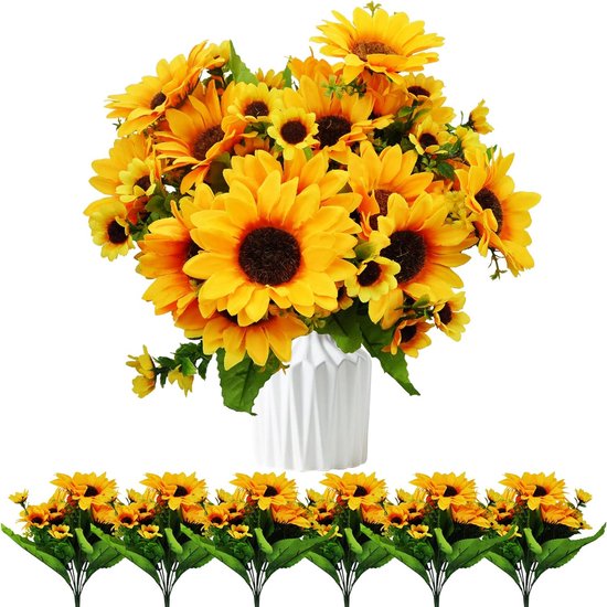 4 bundels kunstbloemen decoratie balkon kunstbloemen 52 zonnebloemen zijden bloemen als echte nep zonnebloemen planten herfstbloemen bloemendecoratie voor esthetische decoratie bruiloft tuin