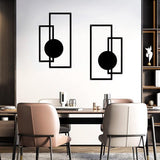 2 stuks metalen wanddecoratie, metaal, geometrische wanddecoratie, zwart metaal, minimalistische wanddecoratie, metaal, verticale abstracte muurkunst voor thuis, woonkamer, slaapkamer (geometrisch)