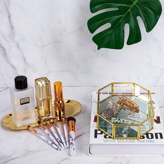 Cosmetische sieraden spiegel lade metalen decoratieve glazen lade sieraden organisator parfum plaat voor dressoir, badkamer om op te bergen en te organiseren