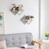 Wandplank Zwart metalen wandplank Set van 2 moderne wandplanken Wanddecoratie Slaapkamer Houten zwevende plank