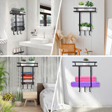 Guest Towel Holder Black Matt Towel Rack Bathroom 40 cm Wall Mounted Towel Holder with Drilling for Bathroom and Kitchen with 3 Hooks