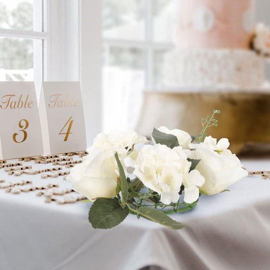 Set van 3 kaarsenringen voor conische kaarsen, rozen kaarsenkrans, bloemenkrans, decoratieve krans, rozenkoppen krans, hanger voor Pasen, bruiloft, Valentijnsdag, middenstukken, tafeldecoratie, wit.