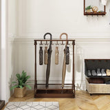 Extra grote bruine metalen 21-gaats rechthoekige paraplubak met 24 haken en gratis regenwaterbak 70 x 50 x 24 cm